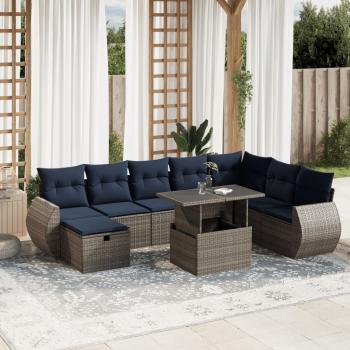 ARDEBO.de - 9-teiliges Gartensofa-Set mit Kissen, grau, Polyrattan