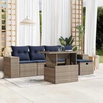 ARDEBO.de - 6-teiliges Gartensofa-Set mit Kissen, grau, Polyrattan