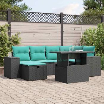 ARDEBO.de - 7-teiliges Gartensofa-Set mit Kissen, schwarzes Polyrattan