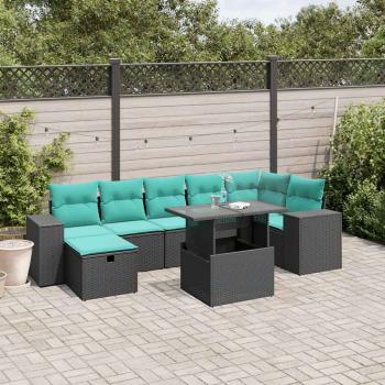 ARDEBO.de - 8-teiliges Gartensofa-Set mit Kissen, schwarzes Polyrattan