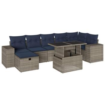 8-teiliges Gartensofa-Set mit Kissen, grau, Polyrattan