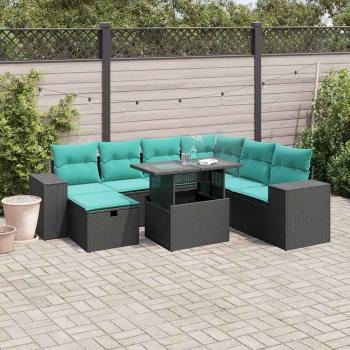 ARDEBO.de - 8-teiliges Gartensofa-Set mit Kissen, schwarzes Polyrattan