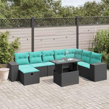 ARDEBO.de - 9-teiliges Gartensofa-Set mit Kissen, schwarzes Polyrattan