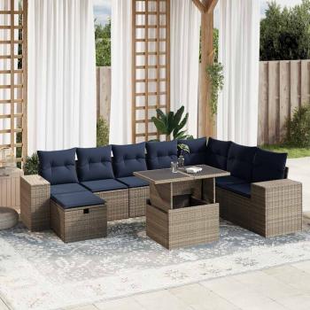 ARDEBO.de - 9-teiliges Gartensofa-Set mit Kissen, grau, Polyrattan