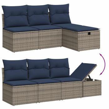 9-teiliges Gartensofa-Set mit Kissen, grau, Polyrattan