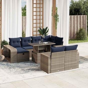 ARDEBO.de - 11-teiliges Gartensofa-Set mit Kissen, grau, Polyrattan