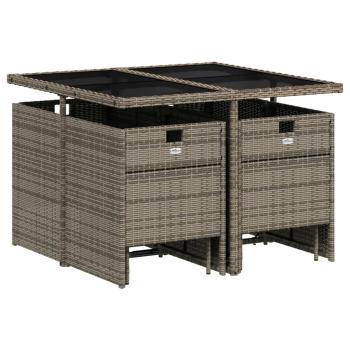 9-teiliges Garten-Ess-Set mit Kissen, grau, Polyrattan