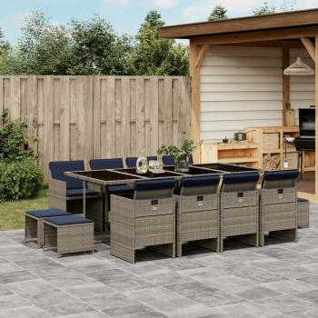 ARDEBO.de - 13-teiliges Garten-Ess-Set mit Kissen, grau, Polyrattan