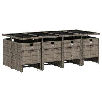 13-teiliges Garten-Ess-Set mit Kissen, grau, Polyrattan