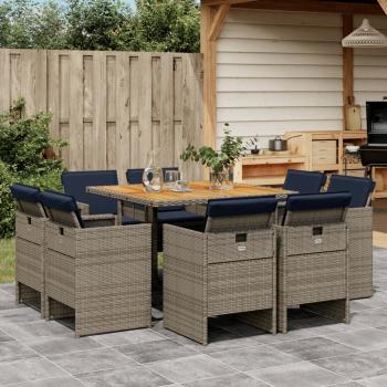 ARDEBO.de - 9-teiliges Garten-Ess-Set mit Kissen, grau, Polyrattan