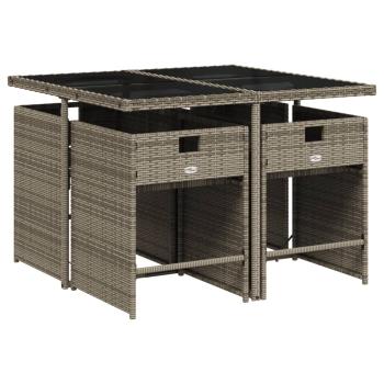 5-teiliges Garten-Ess-Set mit Kissen, grau, Polyrattan