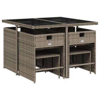 9-teiliges Garten-Ess-Set mit Kissen, grau, Polyrattan