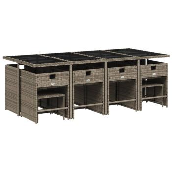 13-teiliges Garten-Ess-Set mit Kissen, grau, Polyrattan