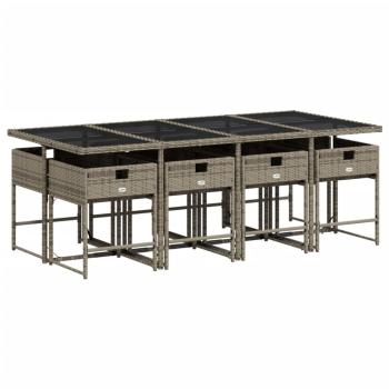 9-teiliges Garten-Ess-Set mit Kissen, grau, Polyrattan