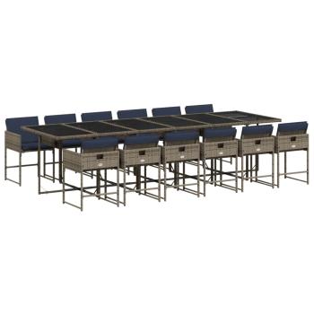 13-teiliges Garten-Ess-Set mit Kissen, grau, Polyrattan