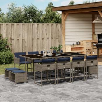 ARDEBO.de - 13-teiliges Garten-Ess-Set mit Kissen, grau, Polyrattan
