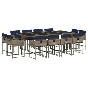 13-teiliges Garten-Ess-Set mit Kissen, grau, Polyrattan