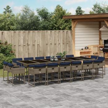 ARDEBO.de - 17-teiliges Garten-Ess-Set mit Kissen, grau, Polyrattan