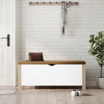 ARDEBO.de - Aufbewahrungsbox mit Kissen Weiß & Sonoma Eiche 105x40x45 cm