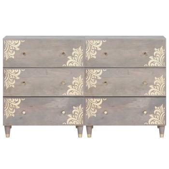 Sideboard 2 pcs Grau 60 x 33.5 x 75 cm Massivholz Mango