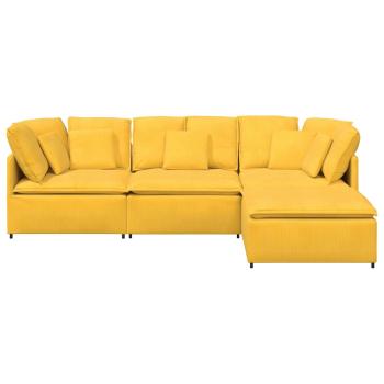 Modulares Sofa mit Fußhocker Kissen Cordstoff Hellgelb