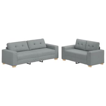2-teiliges Sofa-Set mit Kissen, hellgrauer Stoff