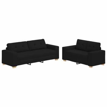 2-teiliges Sofa-Set mit Kissen, schwarzer Stoff
