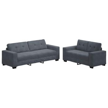 2-teiliges Sofa-Set mit Kissen, dunkelgrauer Samt