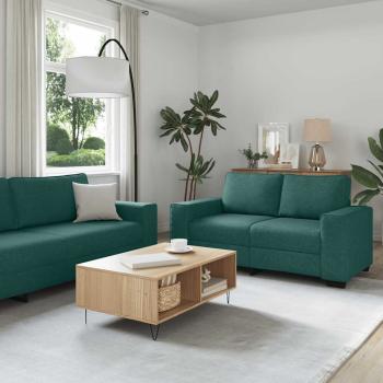 ARDEBO.de - 2-teiliges Sofa-Set mit Kissen, dunkelgrüner Stoff