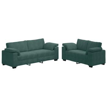 2-teiliges Sofa-Set mit Kissen, dunkelgrüner Samt