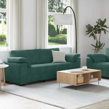 2-teiliges Sofa-Set mit Kissen, dunkelgrüner Samt