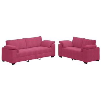 2-teiliges Sofa-Set mit Kissen, weinroter Samt