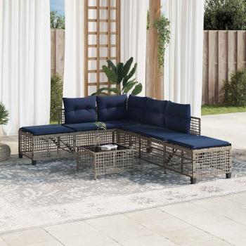 3-teiliges Ecksofa-Set für den Garten mit Kissen, grau, Polyrattan