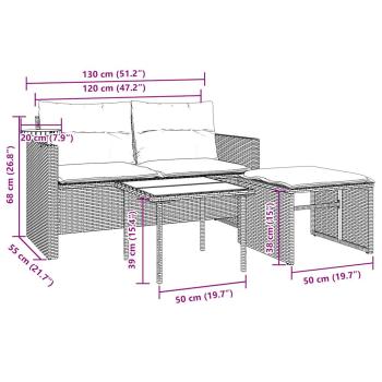 3-teiliges Gartensofa-Set mit Kissen, grau, Polyrattan