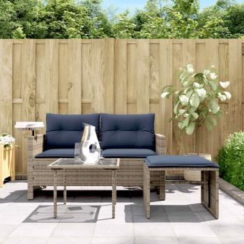 3-teiliges Gartensofa-Set mit Kissen, grau, Polyrattan