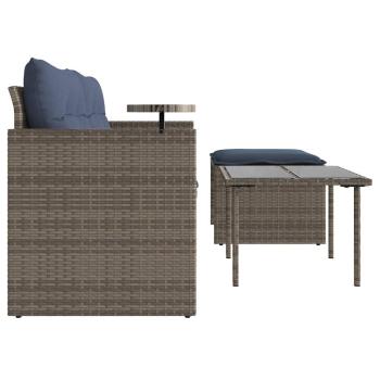 3-teiliges Gartensofa-Set mit Kissen, grau, Polyrattan
