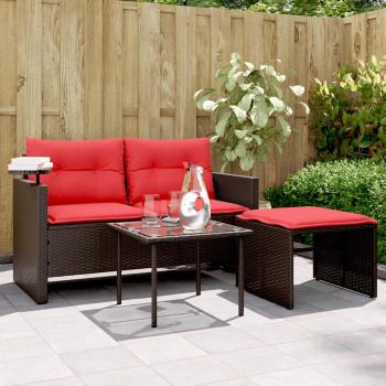 ARDEBO.de - 3-teiliges Gartensofa-Set mit Kissen, braun, Polyrattan