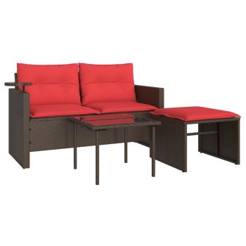 3-teiliges Gartensofa-Set mit Kissen, braun, Polyrattan