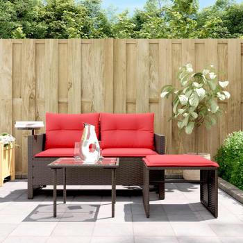 3-teiliges Gartensofa-Set mit Kissen, braun, Polyrattan