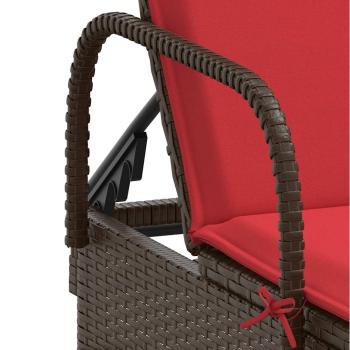 Sonnenliege mit Rollen und Kissen Braun Poly Rattan