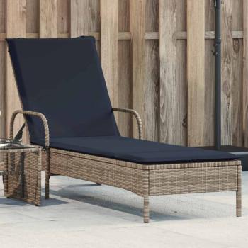 ARDEBO.de - Sonnenliege mit Rollen und Kissen Grau Poly Rattan