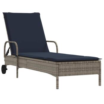 Sonnenliege mit Rollen und Kissen Grau Poly Rattan