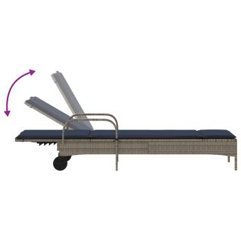 Sonnenliege mit Rollen und Kissen Grau Poly Rattan
