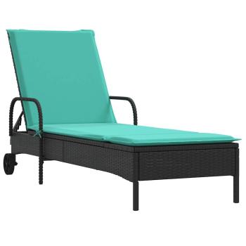 Sonnenliege mit Rollen und Kissen Schwarz Poly Rattan
