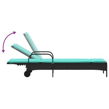 Sonnenliege mit Rollen und Kissen Schwarz Poly Rattan