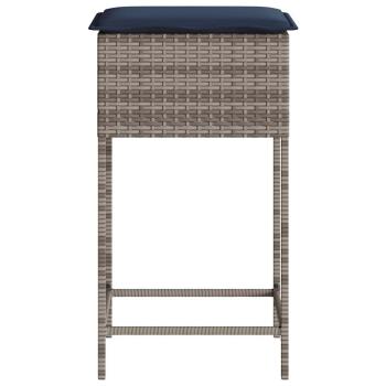 Garten-Barhocker mit Kissen 2 Stk. Grau Poly Rattan