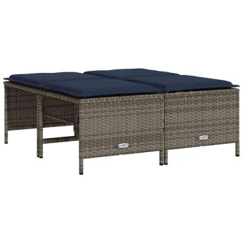 Gartenhocker mit Kissen 4 Stk. Grau Poly Rattan