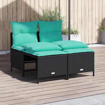 ARDEBO.de - 4-teiliges Gartensofa-Set mit Kissen, schwarzes Polyrattan