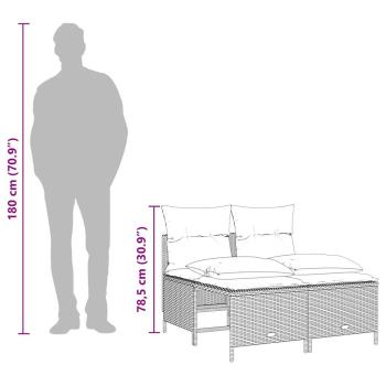 4-teiliges Gartensofa-Set mit Kissen, schwarzes Polyrattan