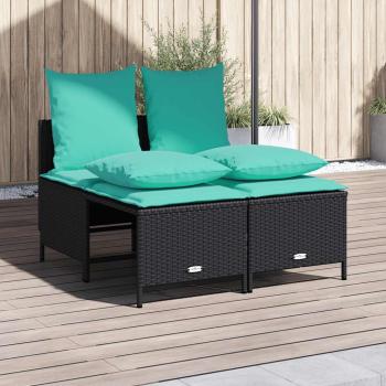 ARDEBO.de - 4-teiliges Gartensofa-Set mit Kissen, schwarzes Polyrattan
